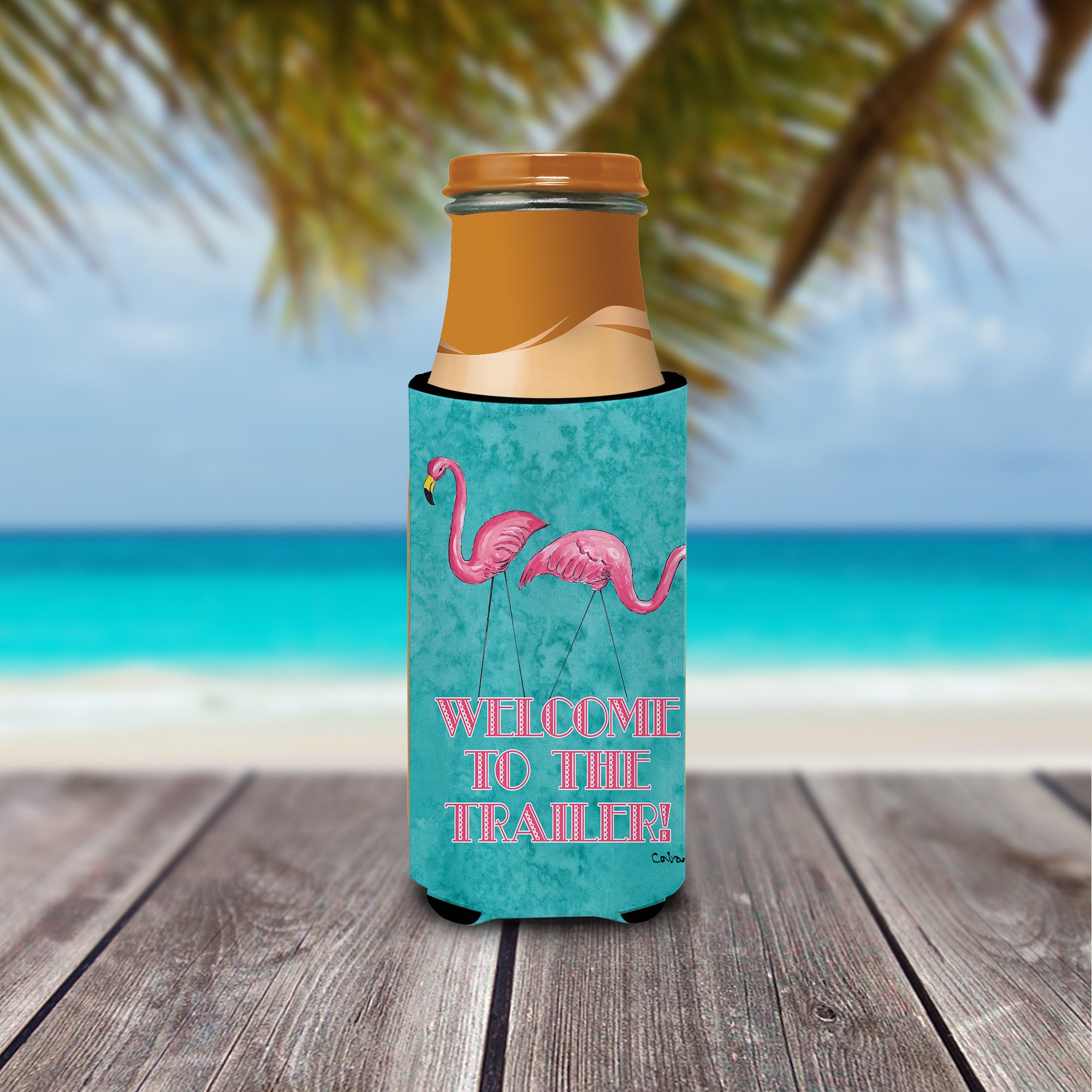 Bienvenue dans la remorque avec Flamingos Ultra Beverage Insulators pour canettes minces 8757MUK