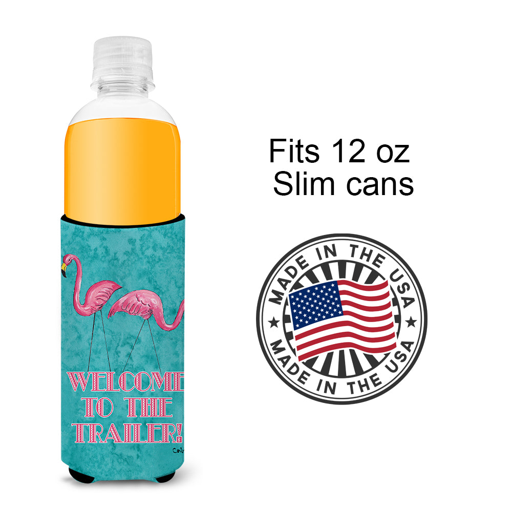 Welcome to the Trailer with Flamingos Ultra Beverage Insulators for slim cans 8757MUK