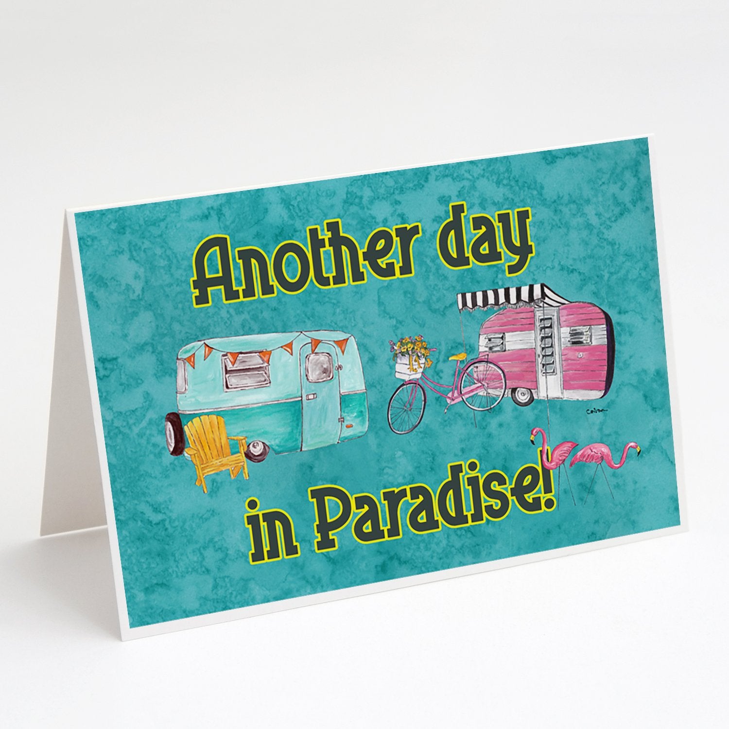 Buy this Another Day in Paradise Retro Glamping Trailer Greeting Cards and Envelopes Pack of 8