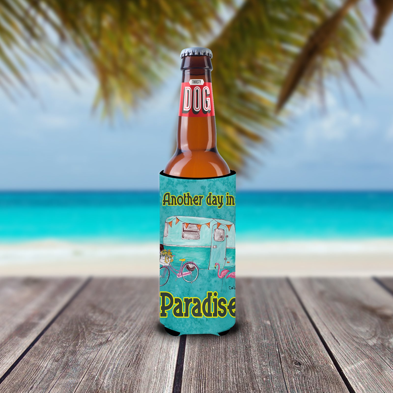 Caroline's Treasures Another Day in Paradise Retro Glamping Trailer Slim Can Hugger – Fun & Functional Drink Coolers 8758MUK