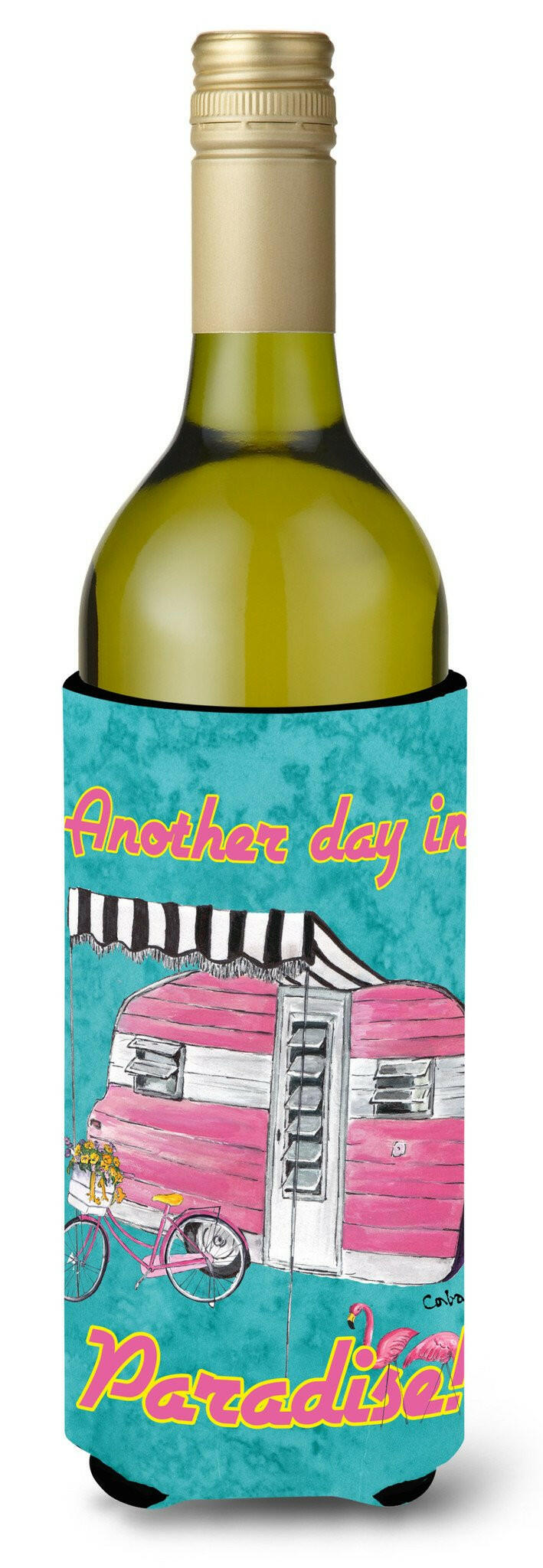 Another Day in Paradise Retro Glamping Trailer Wine Bottle Beverage Insulator Beverage Insulator Hugger by Caroline&#39;s Treasures