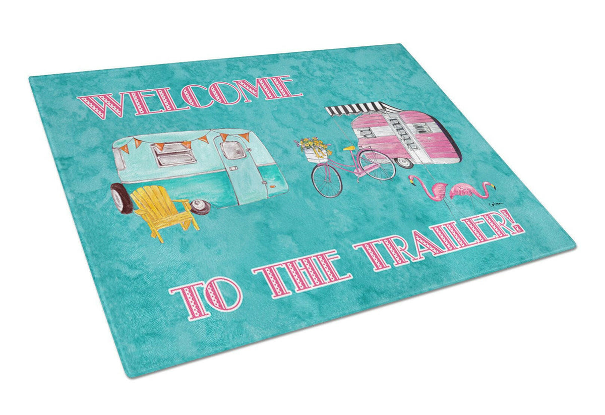 Welcome to the trailer Glass Cutting Board Large by Caroline&#39;s Treasures
