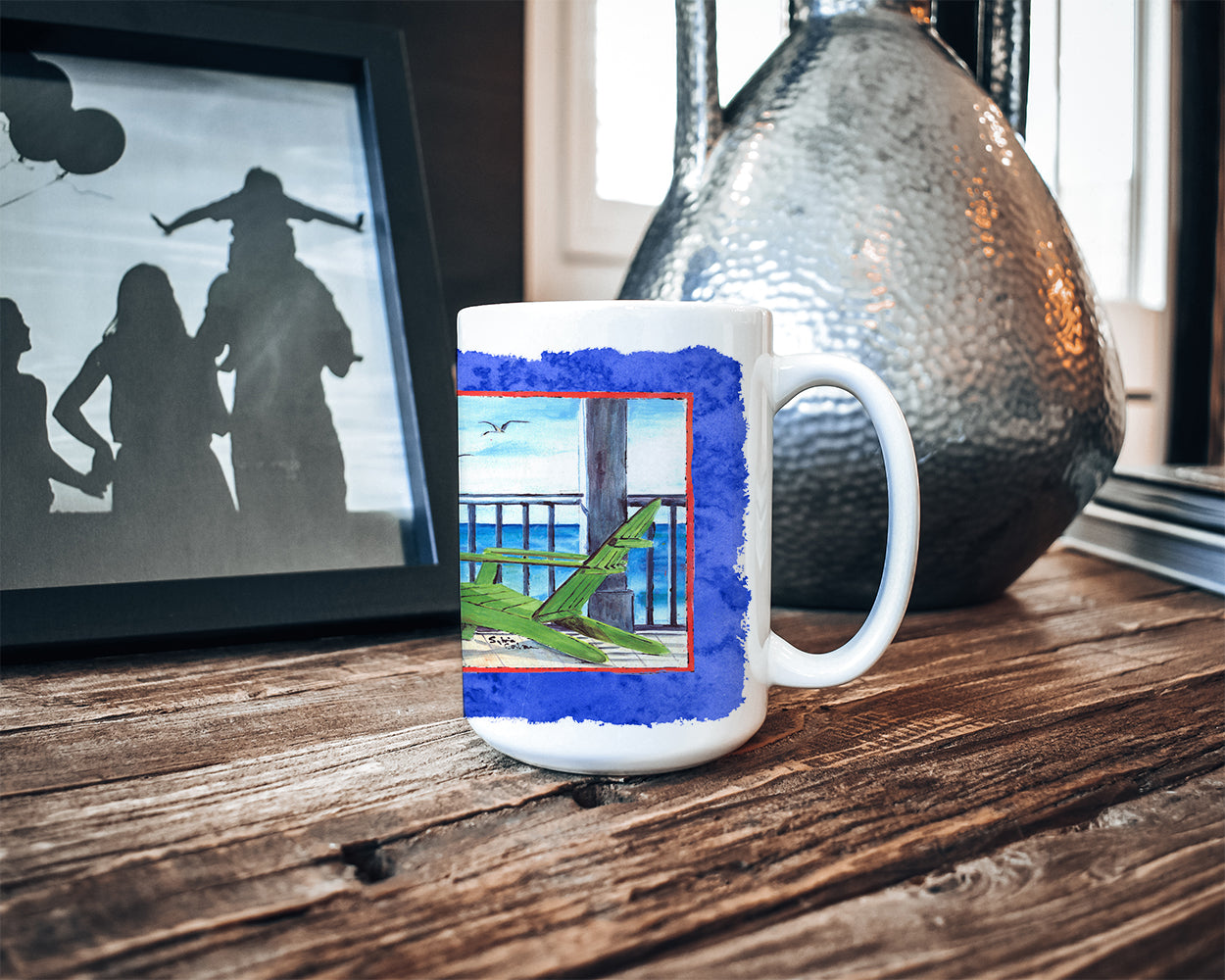 Adirondack Chairs Blue Dishwasher Safe Microwavable Ceramic Coffee Mug 15 ounce 8767CM15
