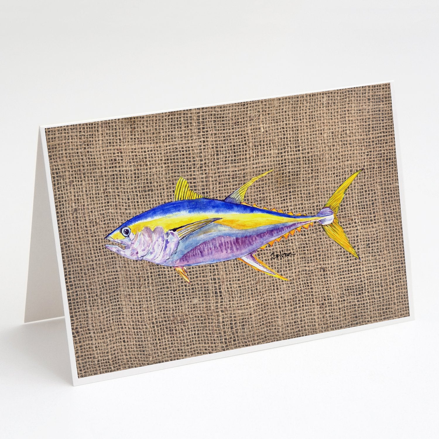 Buy this Fish - Tuna Faux Burlap Greeting Cards and Envelopes Pack of 8