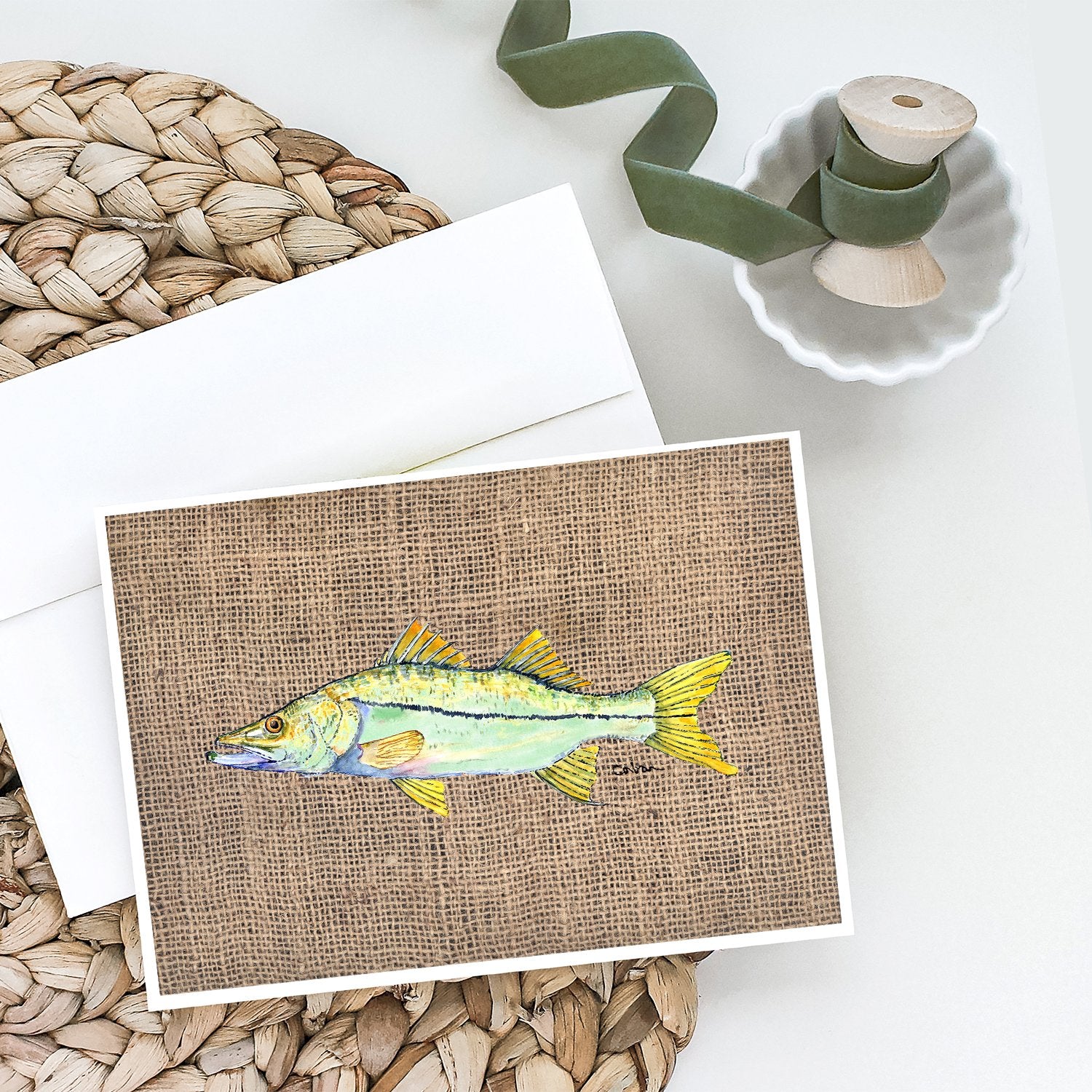 Fish - Snook Faux Burlap Greeting Cards and Envelopes Pack of 8 - the-store.com