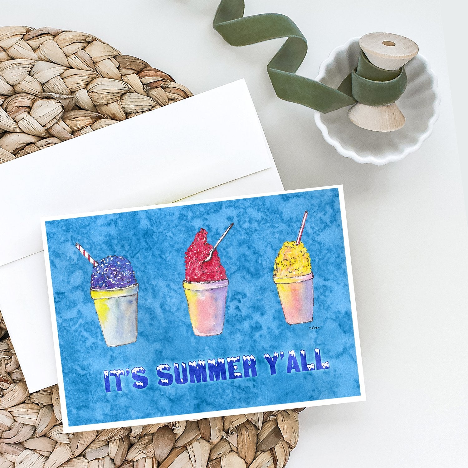 Caroline's Treasures Snowballs and Snowcones Summer Greeting Cards - Blank Note Cards – 8-Pack of Artist-Designed Cards with Envelopes