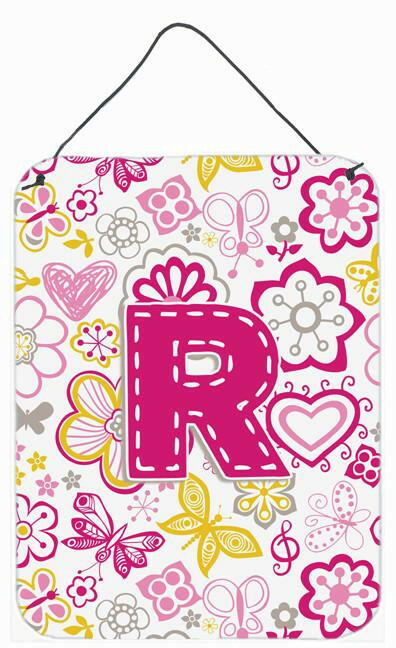 Caroline's Treasures Letter R Flowers and Butterflies Pink Wall or Door Hanging Prints CJ2005-RDS1216