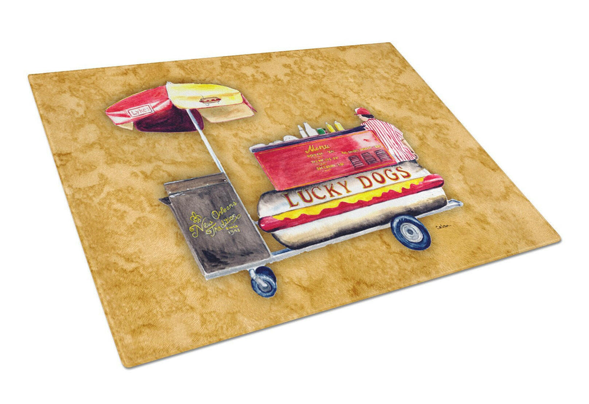 Lucky Dog Hot Dog cart Glass Cutting Board by Caroline&#39;s Treasures