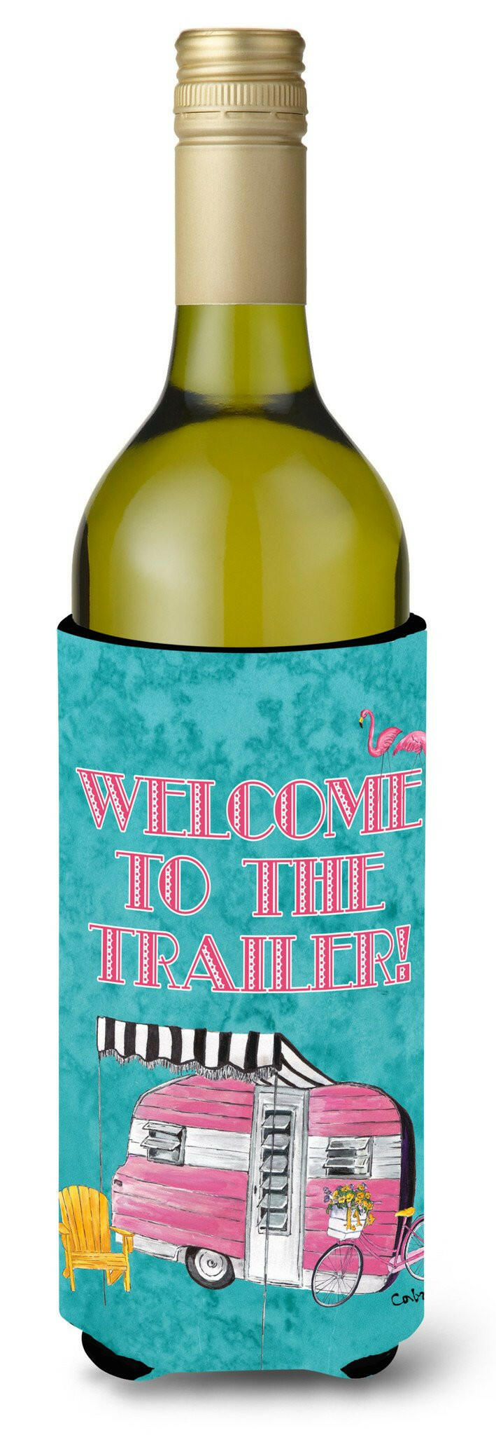 Welcome to the Trailer  Retro Glamping Trailer Wine Bottle Beverage Insulator Beverage Insulator Hugger by Caroline's Treasures