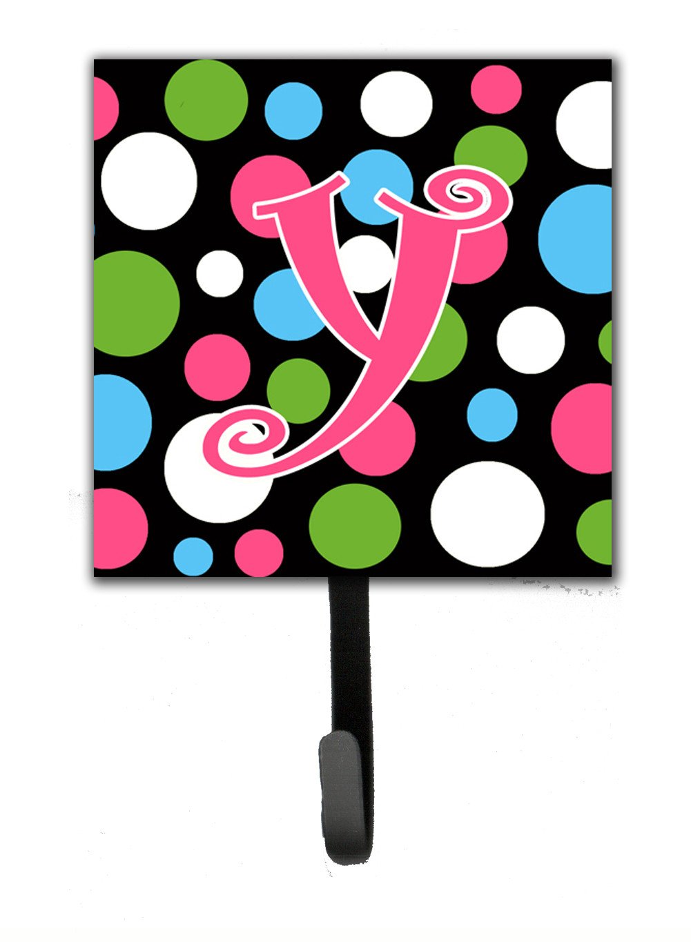 Letter Y Initial Monogram - Polkadots and Pink Leash Holder or Key Hook by Caroline&#39;s Treasures