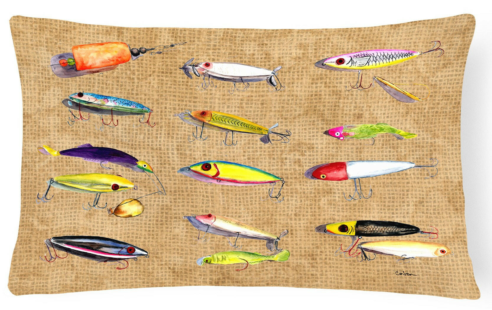Fishing Lures   Canvas Fabric Decorative Pillow by Caroline's Treasures