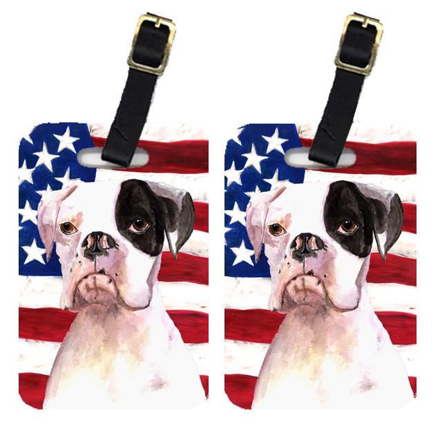 Pair of USA American Flag with Boxer Luggage Tags RDR3001BT by Caroline&#39;s Treasures