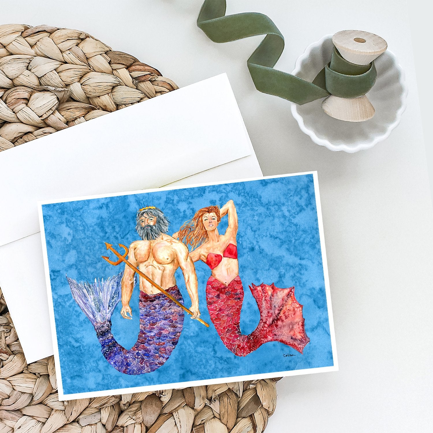 Caroline's Treasures Mermaid and Merman Greeting Cards - Blank Note Cards – 8-Pack of Artist-Designed Cards with Envelopes