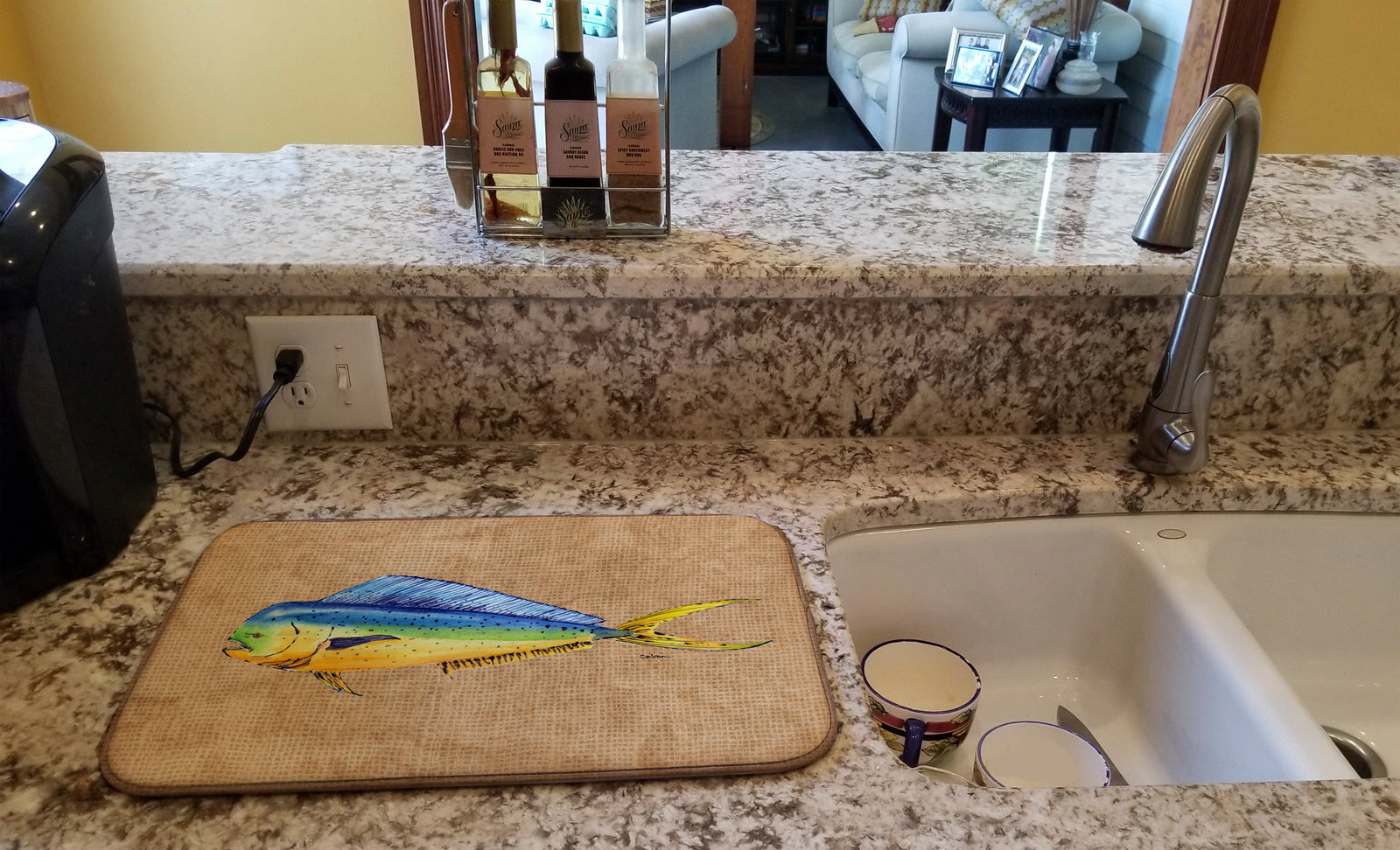 Caroline's Treasures Dolphin Mahi Mahi Dish Drying Mat – Absorbent, Artistic Kitchen Essentials 8810DDM