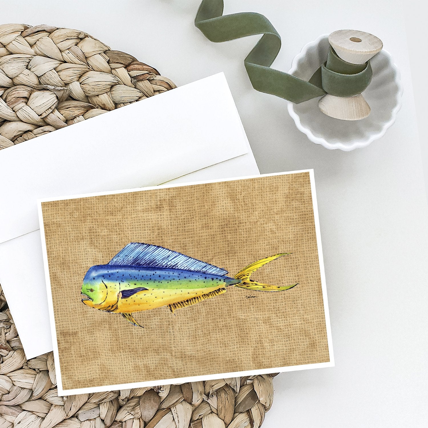 Caroline's Treasures Dolphin Mahi Mahi Greeting Cards - Blank Note Cards – 8-Pack of Artist-Designed Cards with Envelopes
