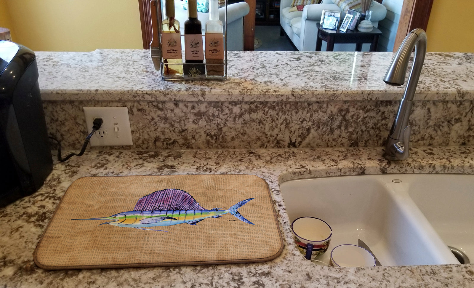 Caroline's Treasures Swordfish Dish Drying Mat – Absorbent, Artistic Kitchen Essentials 8813DDM