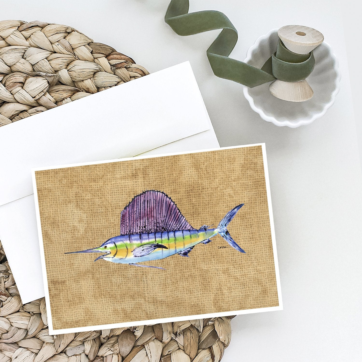 Caroline's Treasures Swordfish Greeting Cards - Blank Note Cards – 8-Pack of Artist-Designed Cards with Envelopes