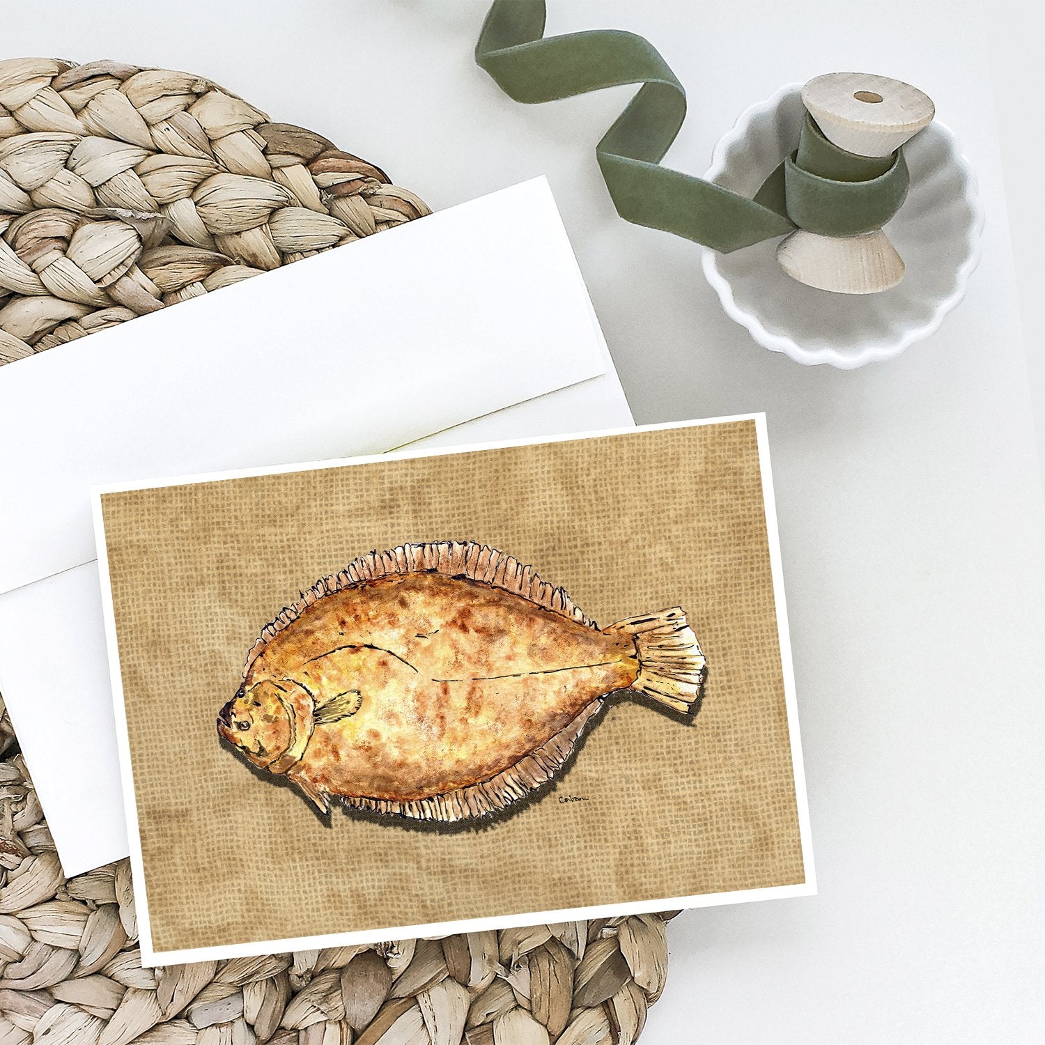 Caroline's Treasures Flounder Greeting Cards - Blank Note Cards – 8-Pack of Artist-Designed Cards with Envelopes