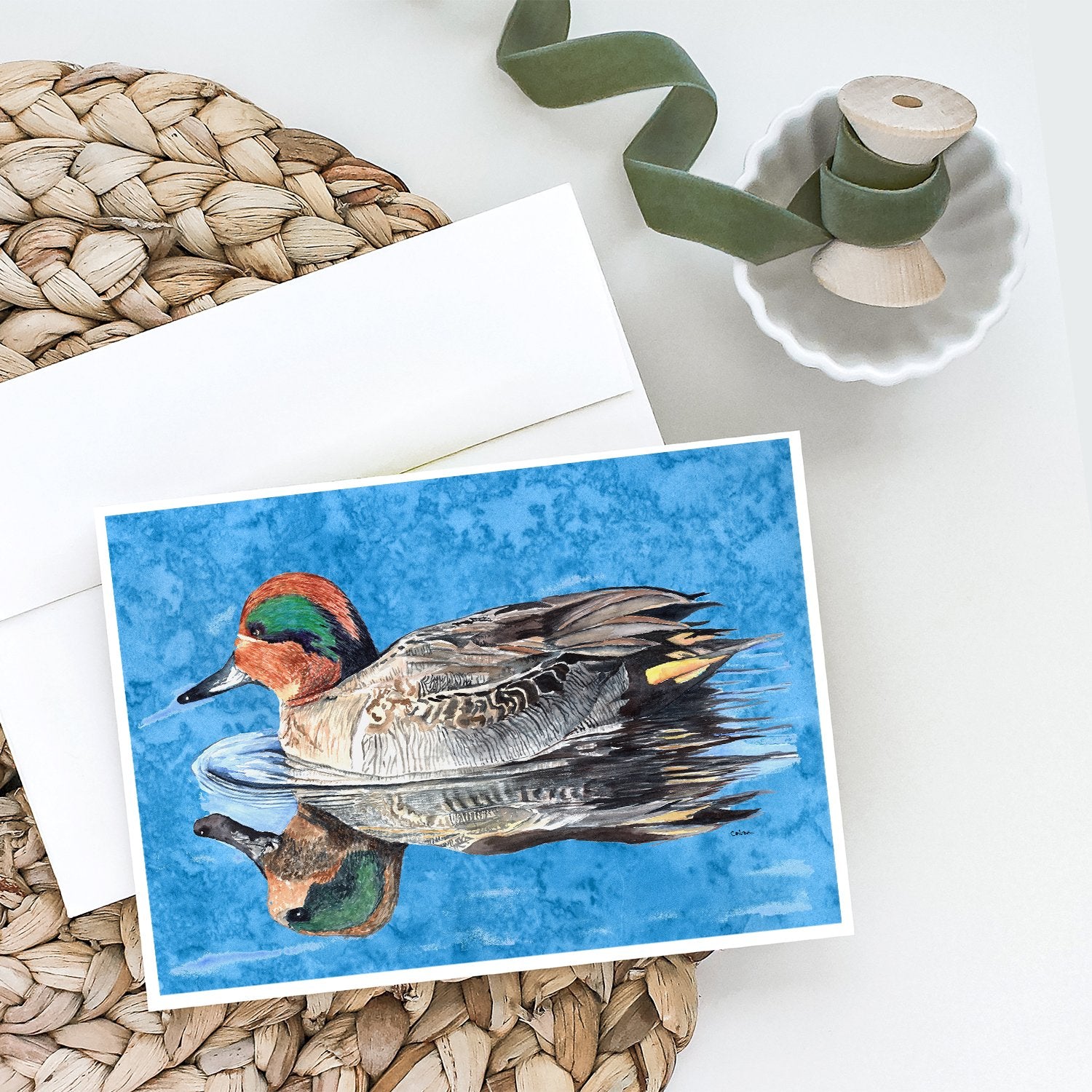 Teal Duck Greeting Cards and Envelopes Pack of 8 - the-store.com