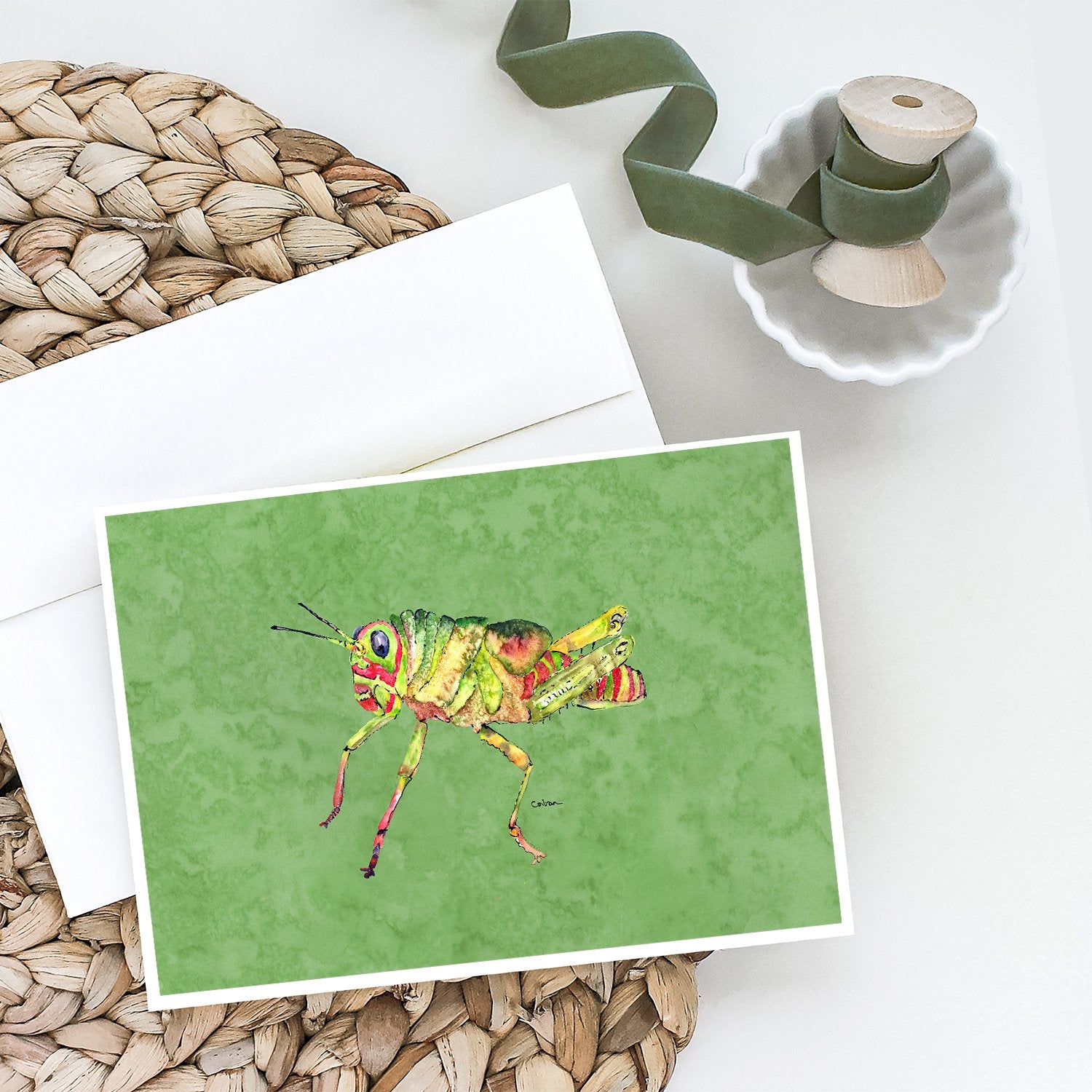 Grasshopper on Avacado Greeting Cards and Envelopes Pack of 8 - the-store.com