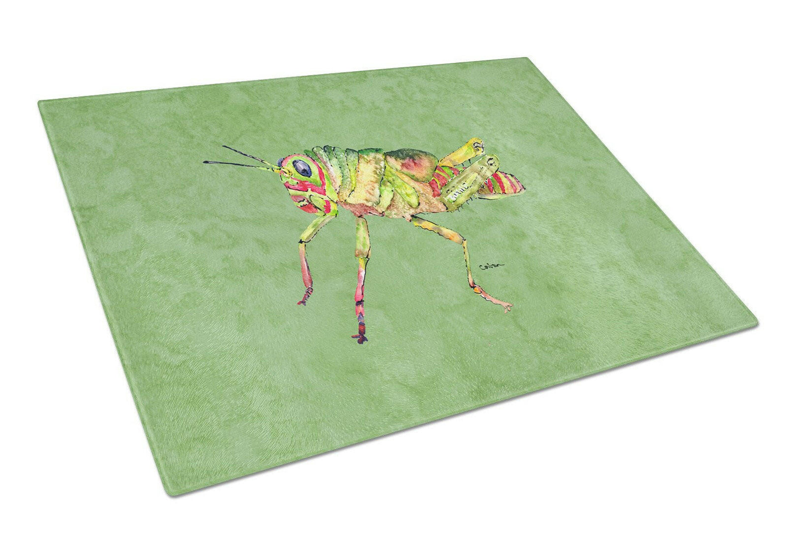 Grasshopper on Avacado Glass Cutting Board Large by Caroline's Treasures