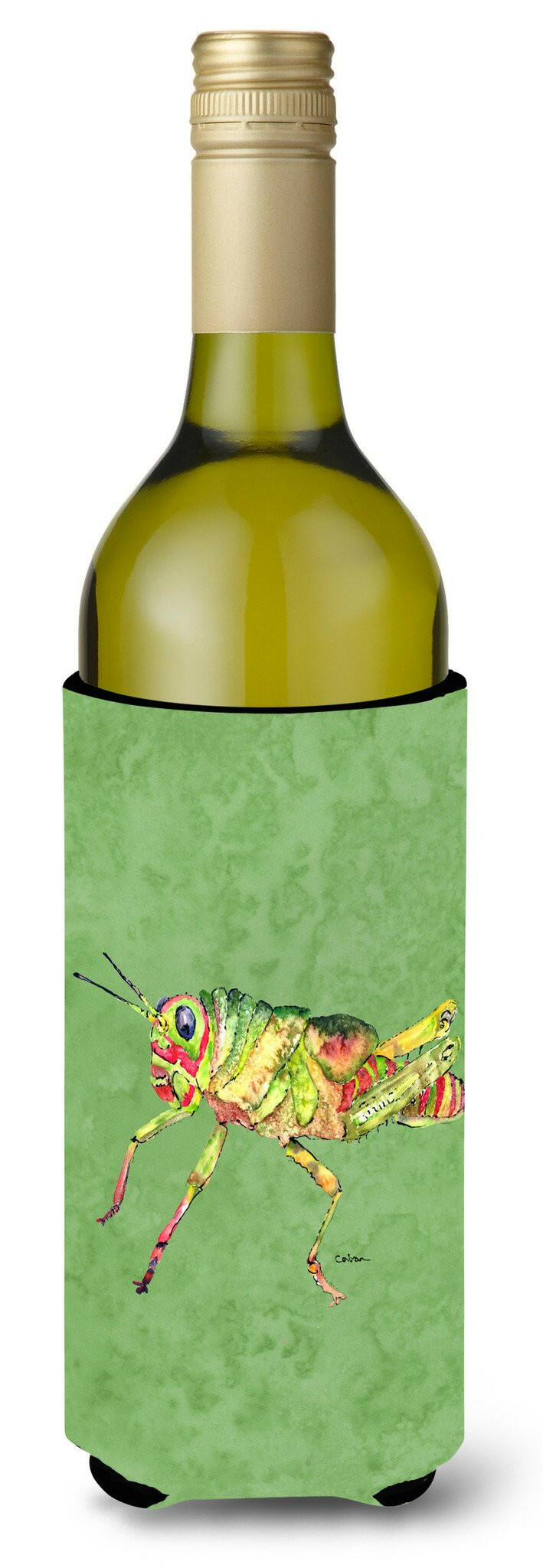Grasshopper on Avacado Wine Bottle Beverage Insulator Beverage Insulator Hugger by Caroline&#39;s Treasures