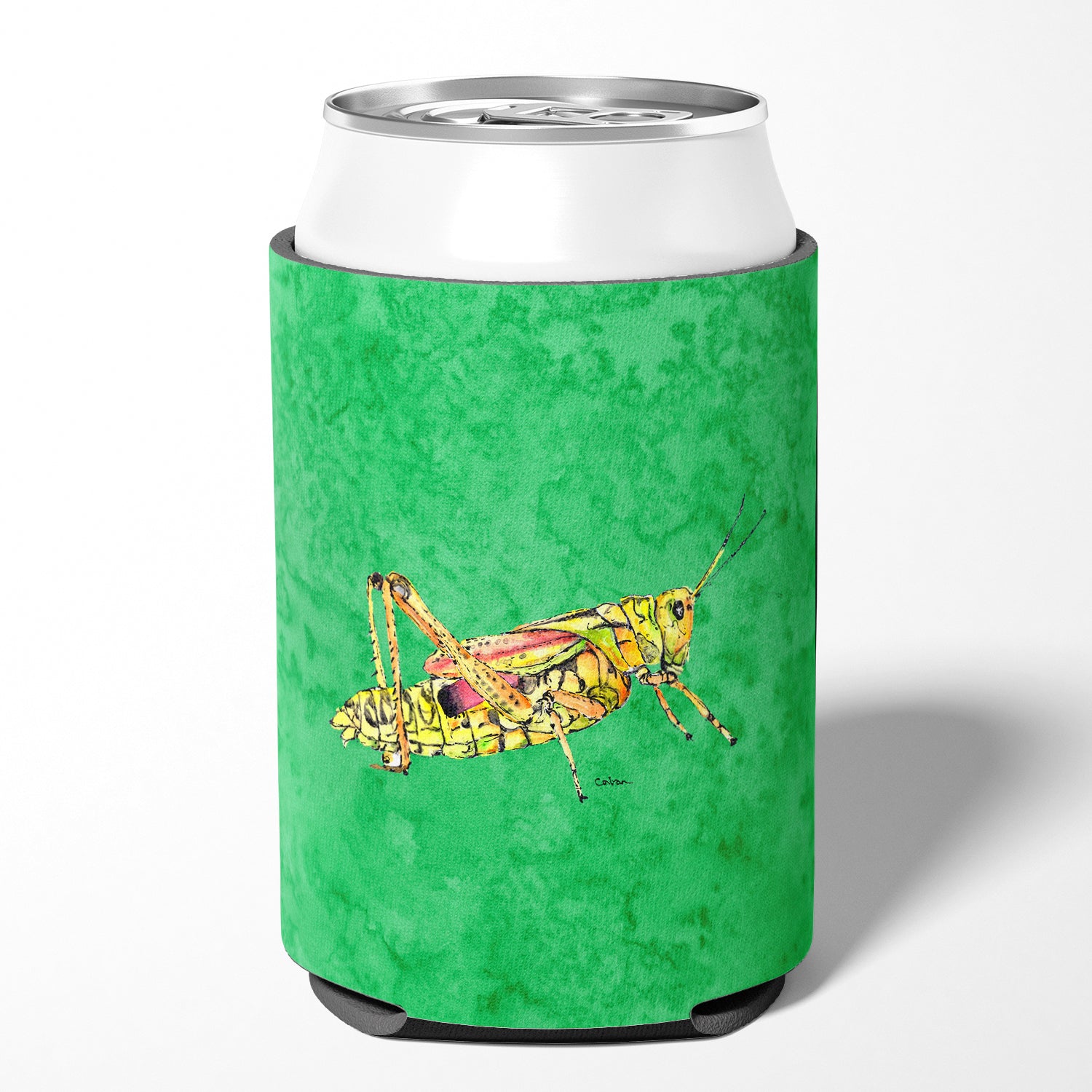 Grasshopper on Green Can or Bottle Beverage Insulator Hugger.
