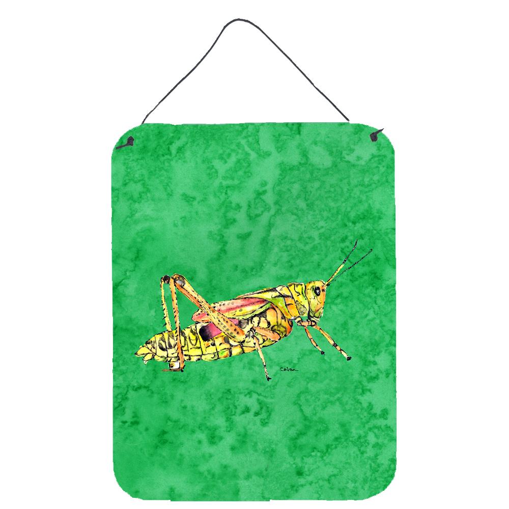 Grasshopper on Green Aluminium Metal Wall or Door Hanging Prints by Caroline&#39;s Treasures