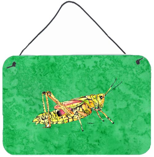 Grasshopper on Green Aluminium Metal Wall or Door Hanging Prints by Caroline&#39;s Treasures