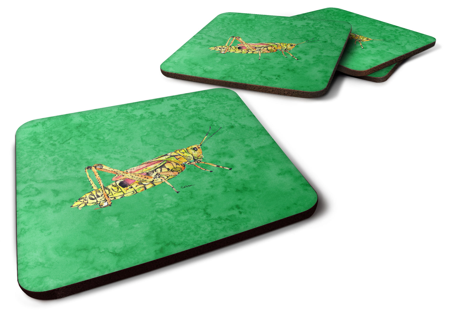 Set of 4 Grasshopper on Green Foam Coasters - the-store.com