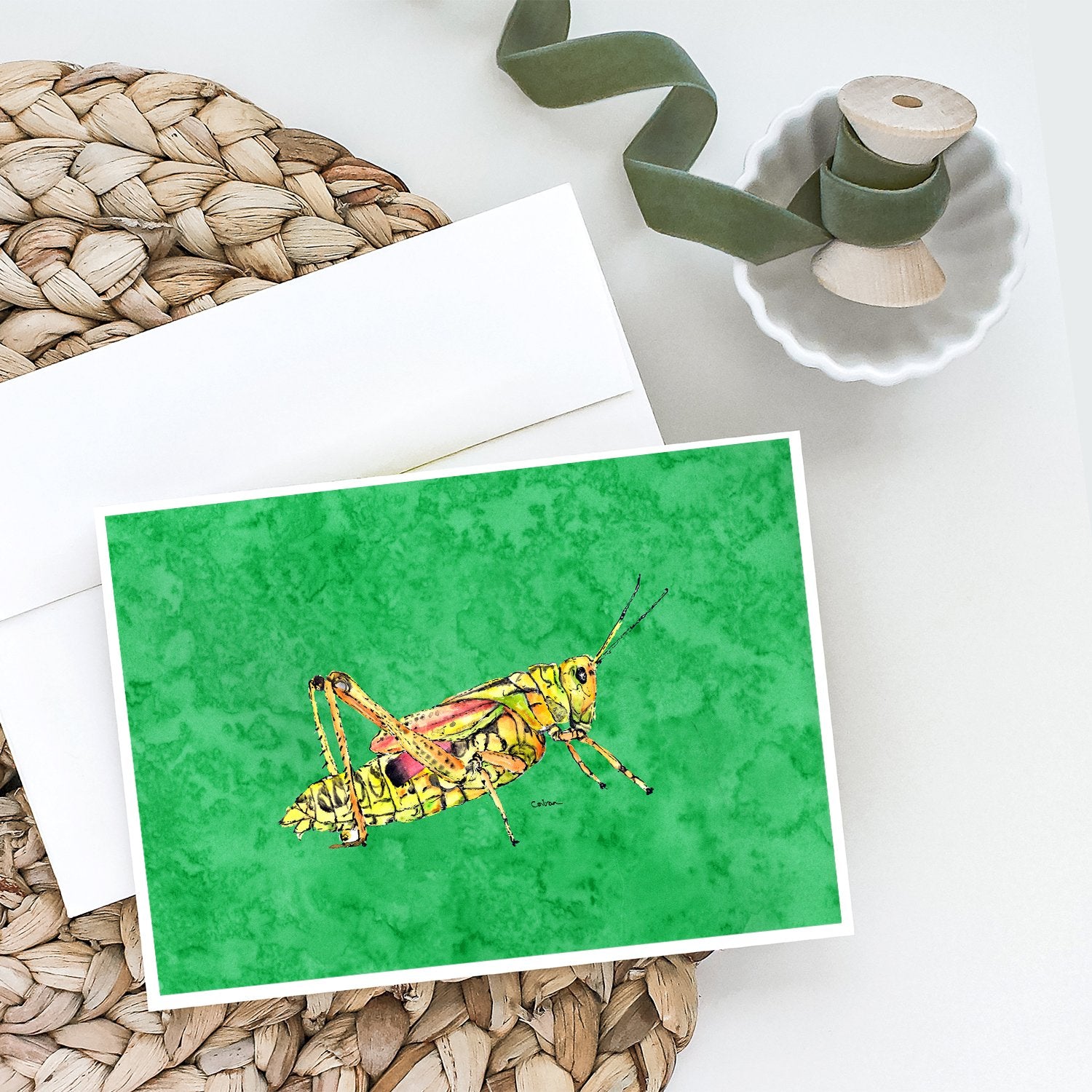 Buy this Grasshopper on Green Greeting Cards and Envelopes Pack of 8