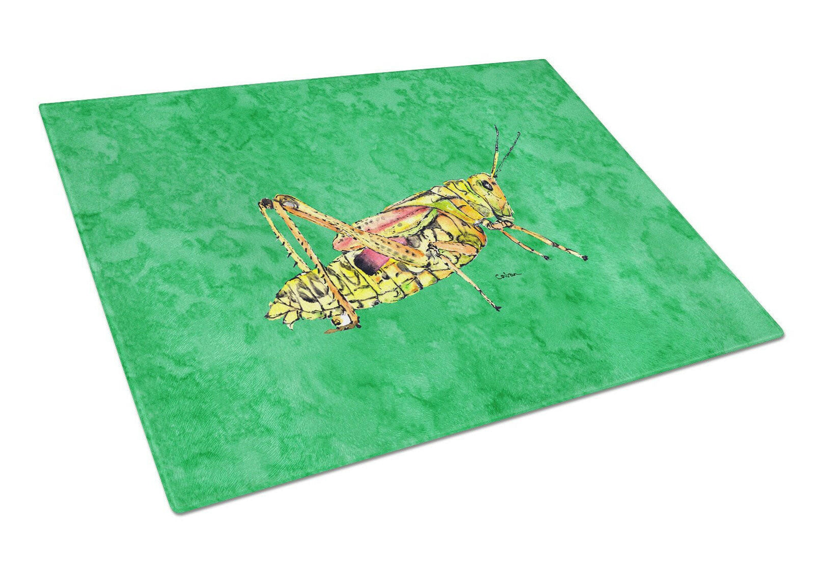 Grasshopper on Green Glass Cutting Board Large by Caroline's Treasures