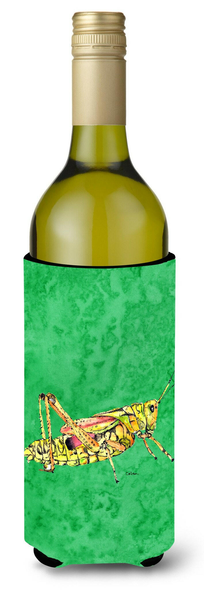 Grasshopper on Green Wine Bottle Beverage Insulator Beverage Insulator Hugger by Caroline's Treasures