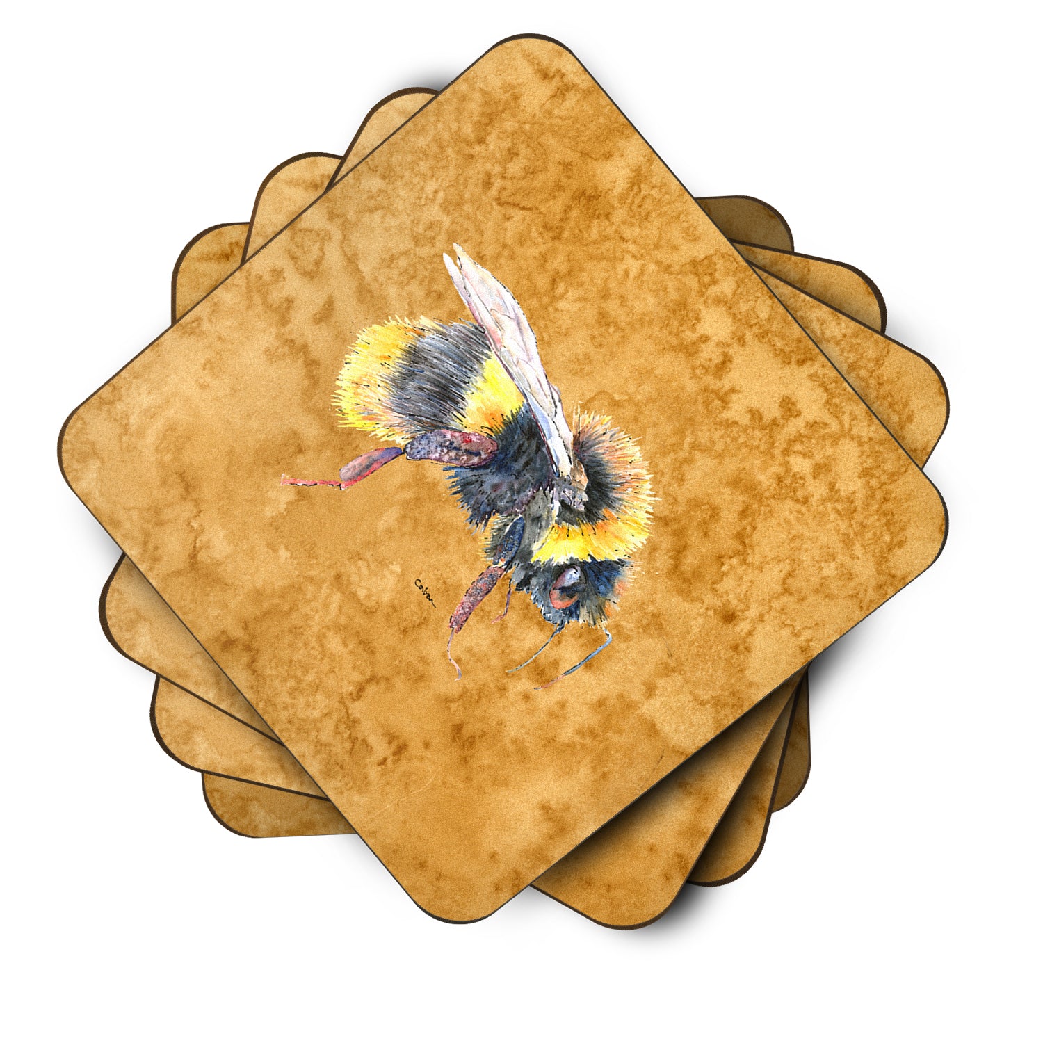 Set of 4 Bee on Gold Foam Coasters - the-store.com