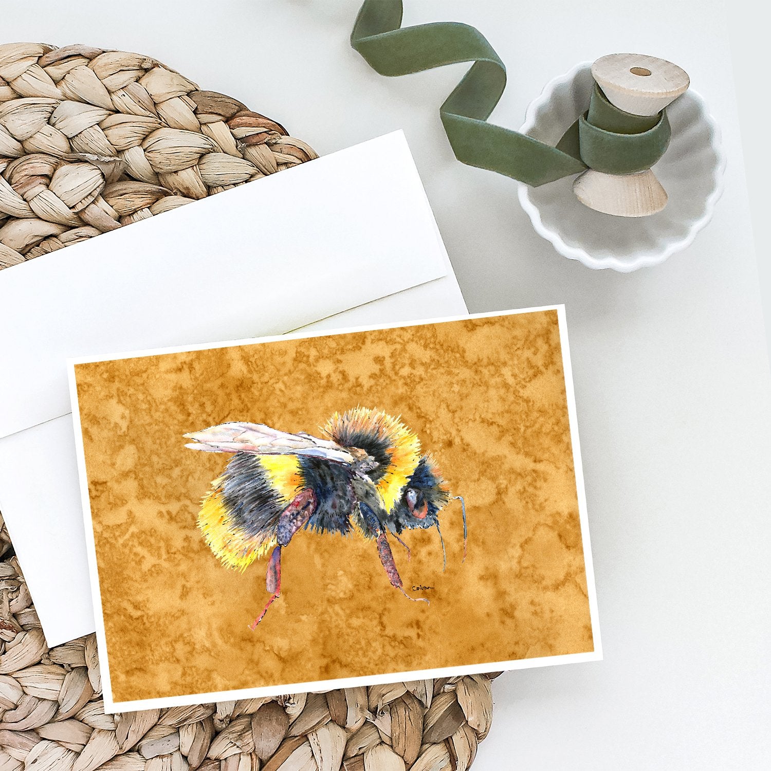 Caroline's Treasures Bee on Gold Greeting Cards - Blank Note Cards – 8-Pack of Artist-Designed Cards with Envelopes