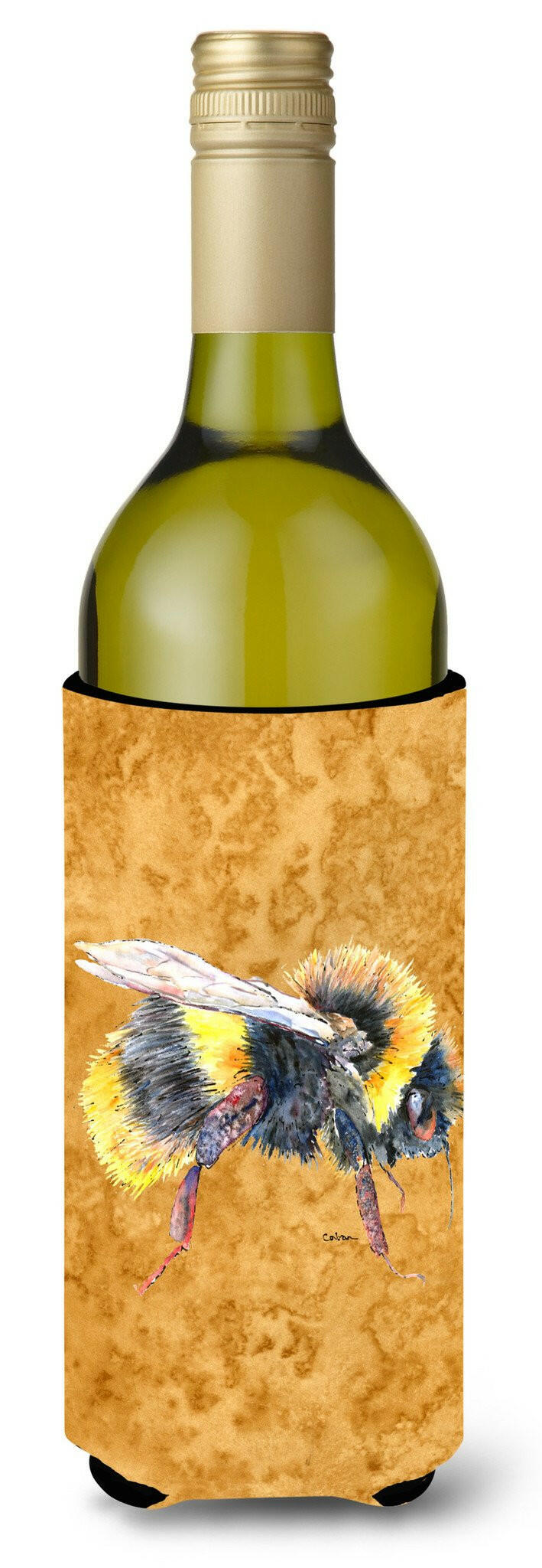 Bee on Gold Wine Bottle Beverage Insulator Beverage Insulator Hugger by Caroline&#39;s Treasures