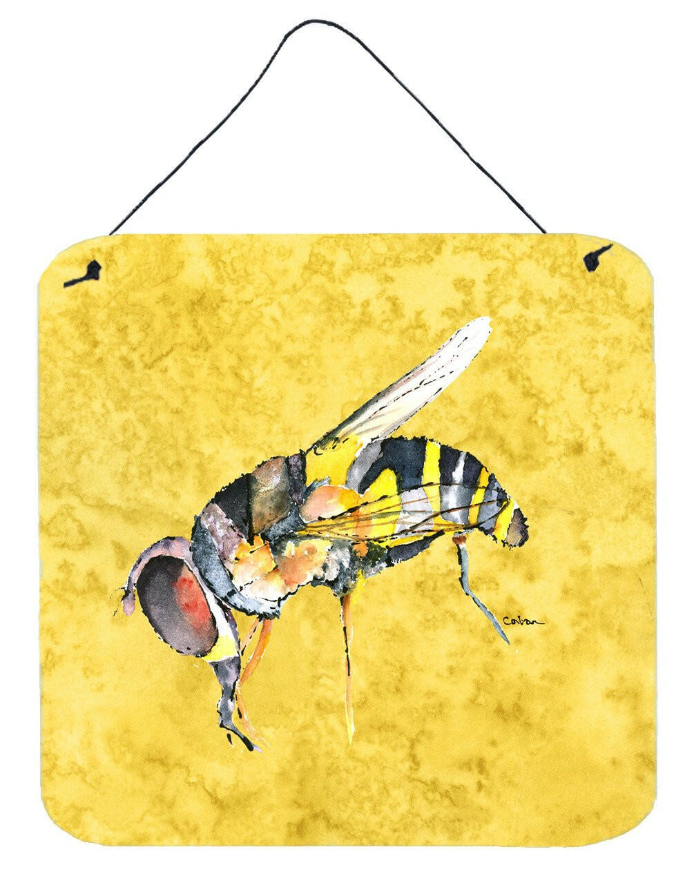 Bee on Yellow Aluminium Metal Wall or Door Hanging Prints by Caroline&#39;s Treasures