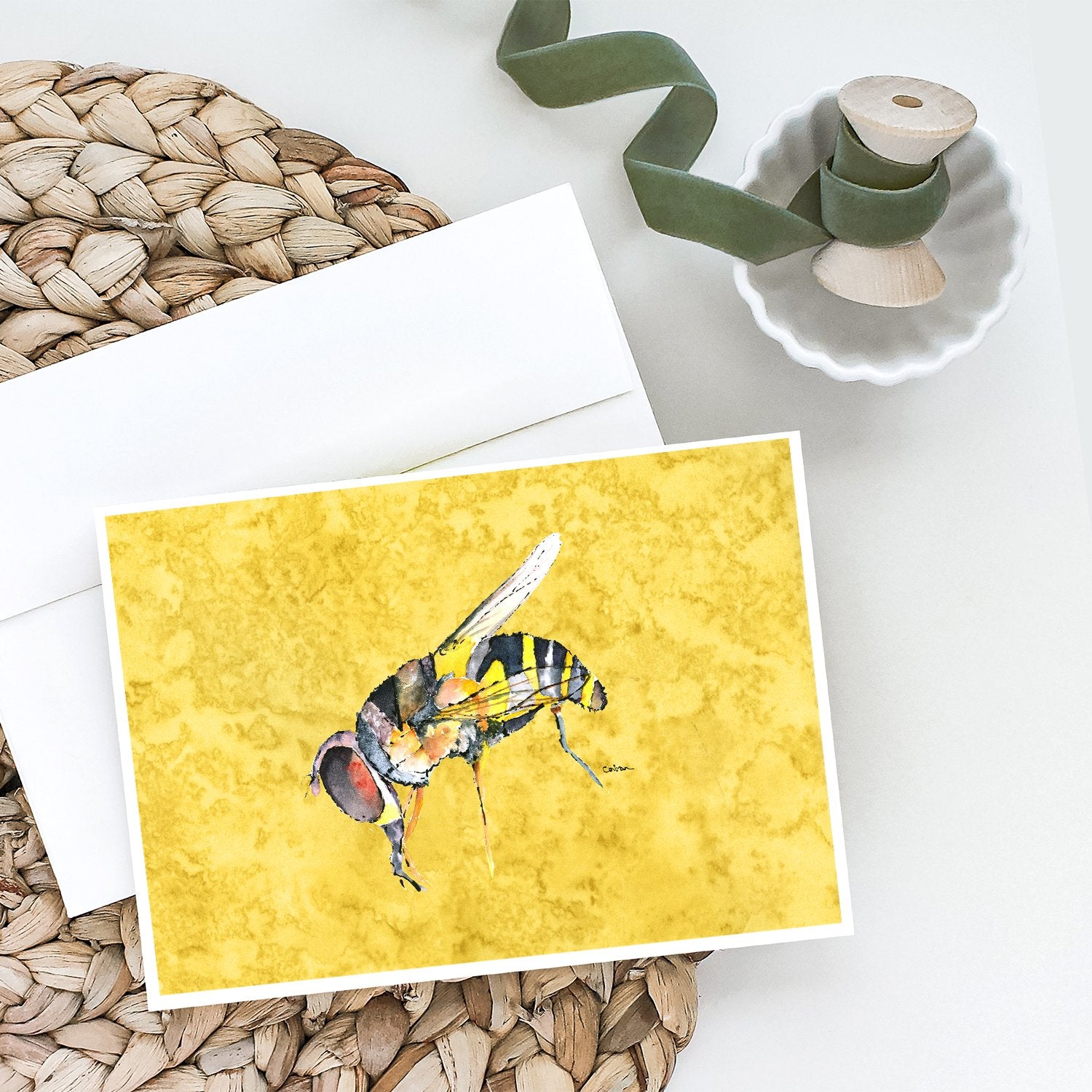 Caroline's Treasures Bee on Yellow Greeting Cards - Blank Note Cards – 8-Pack of Artist-Designed Cards with Envelopes
