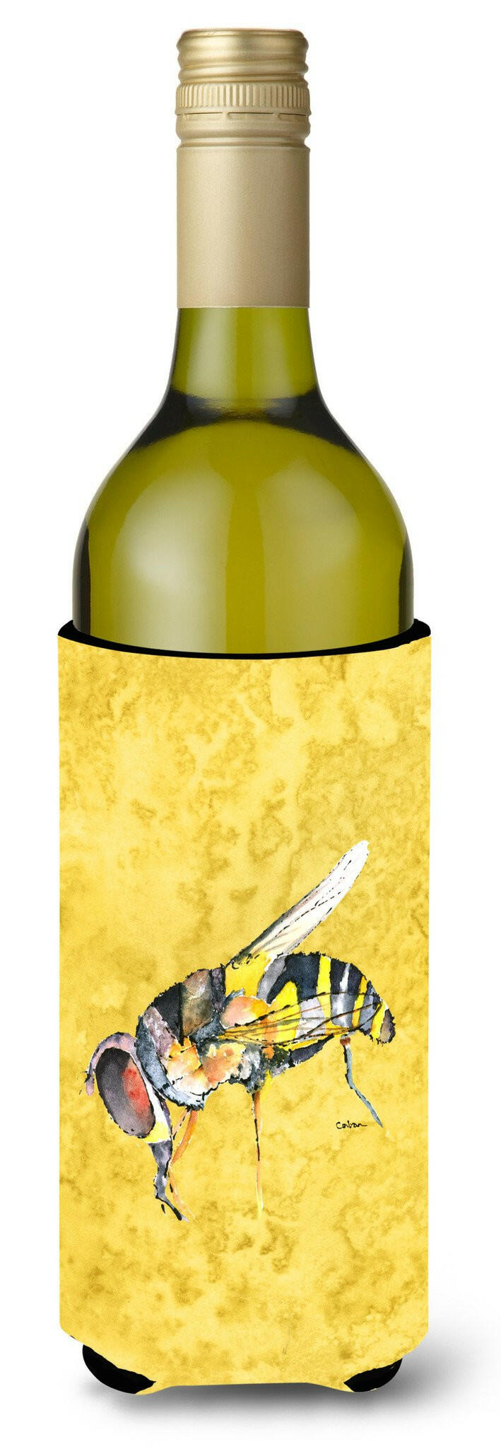 Bee on Yellow Wine Bottle Beverage Insulator Beverage Insulator Hugger by Caroline&#39;s Treasures