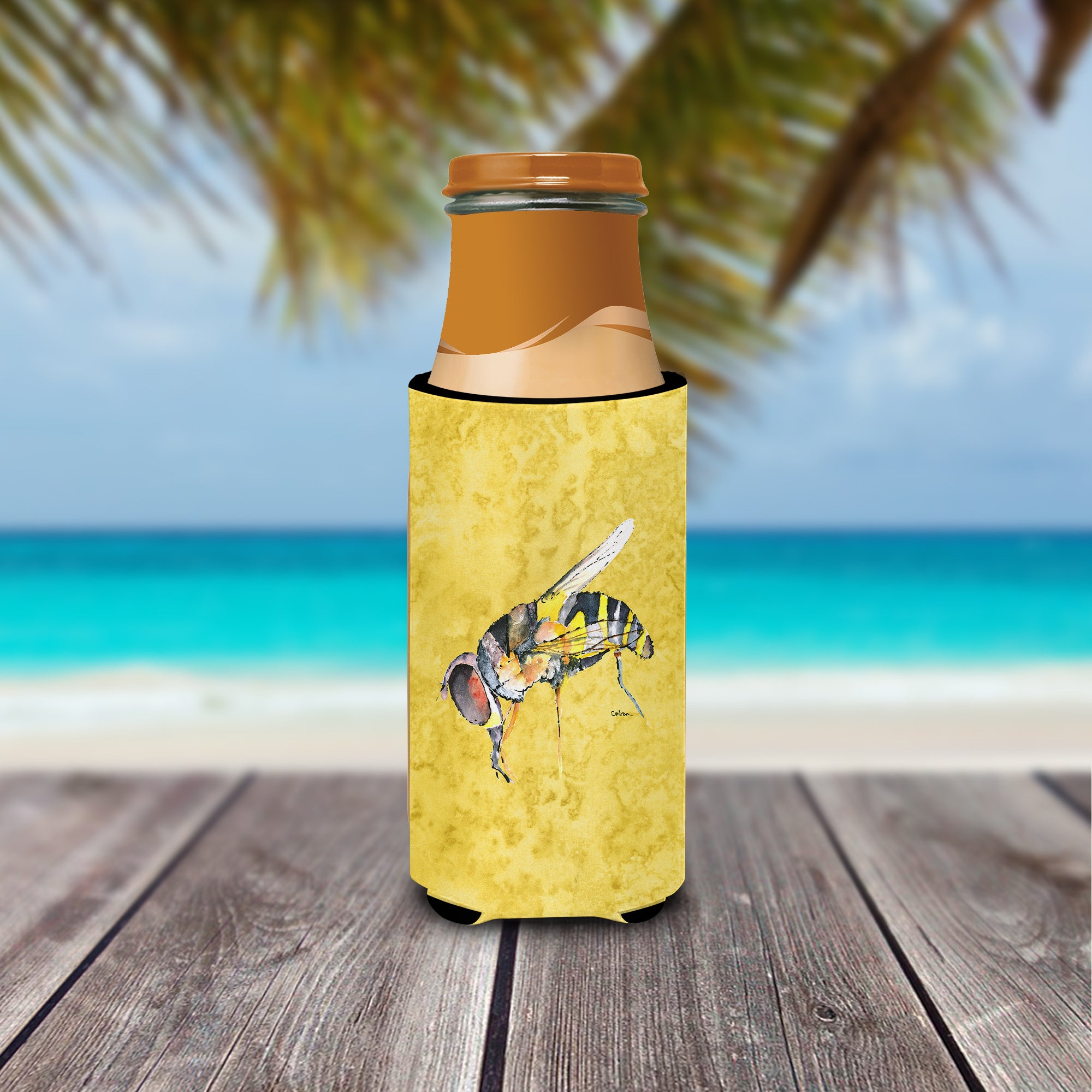 Bee on Yellow Ultra Beverage Insulators for slim cans 8851MUK
