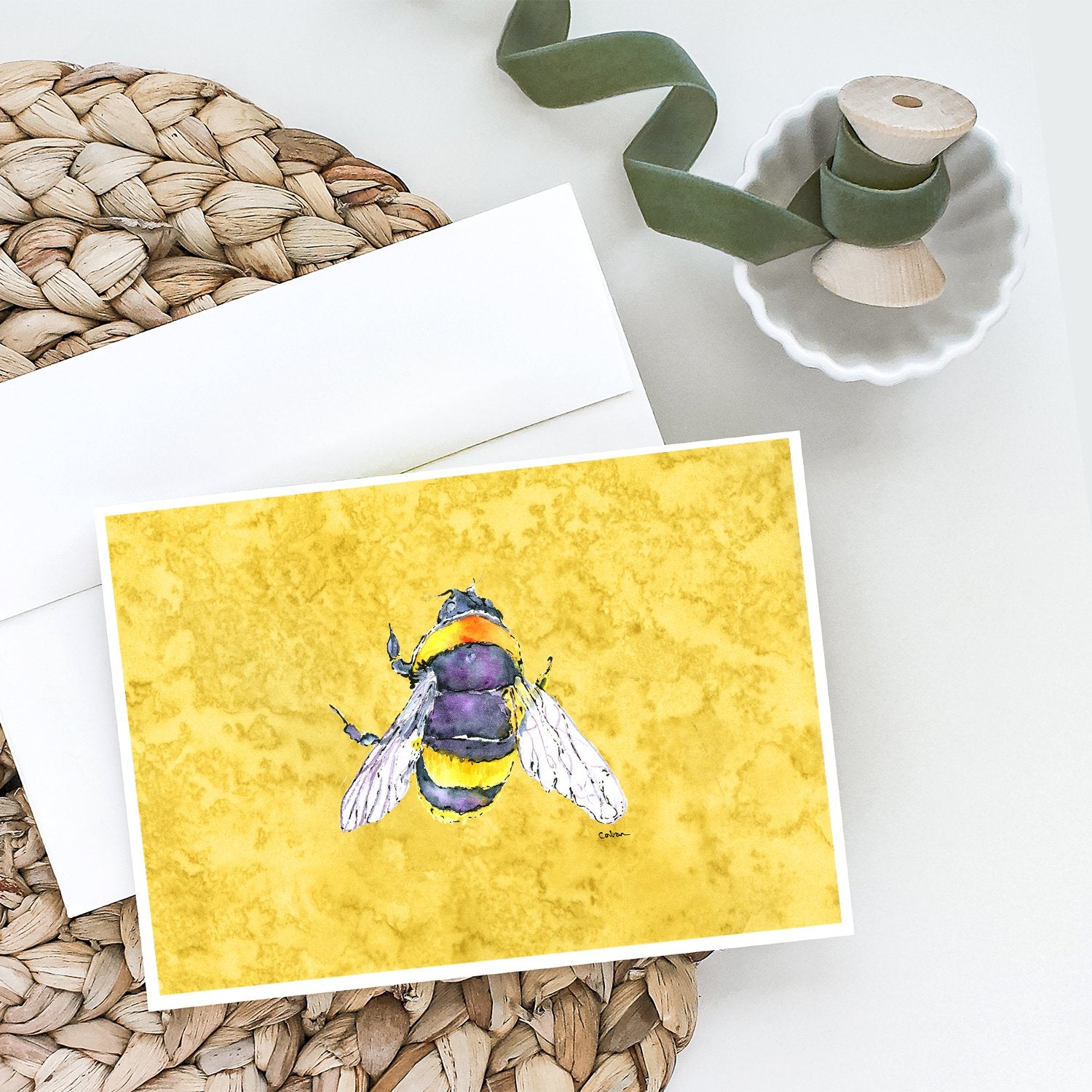 Caroline's Treasures Bee on Yellow Greeting Cards - Blank Note Cards – 8-Pack of Artist-Designed Cards with Envelopes