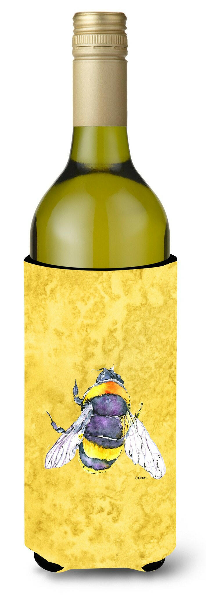 Bee on Yellow Wine Bottle Beverage Insulator Beverage Insulator Hugger 8852LITERK by Caroline&#39;s Treasures