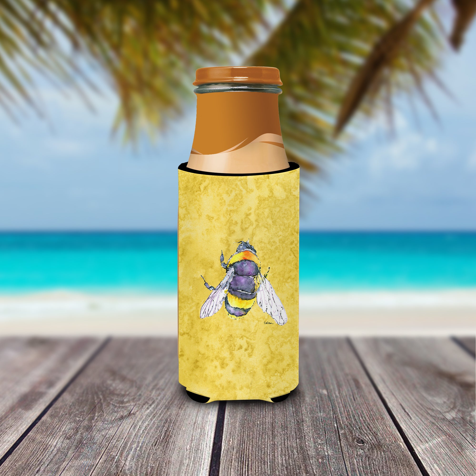 Bee on Yellow Ultra Beverage Insulators for slim cans 8852MUK.