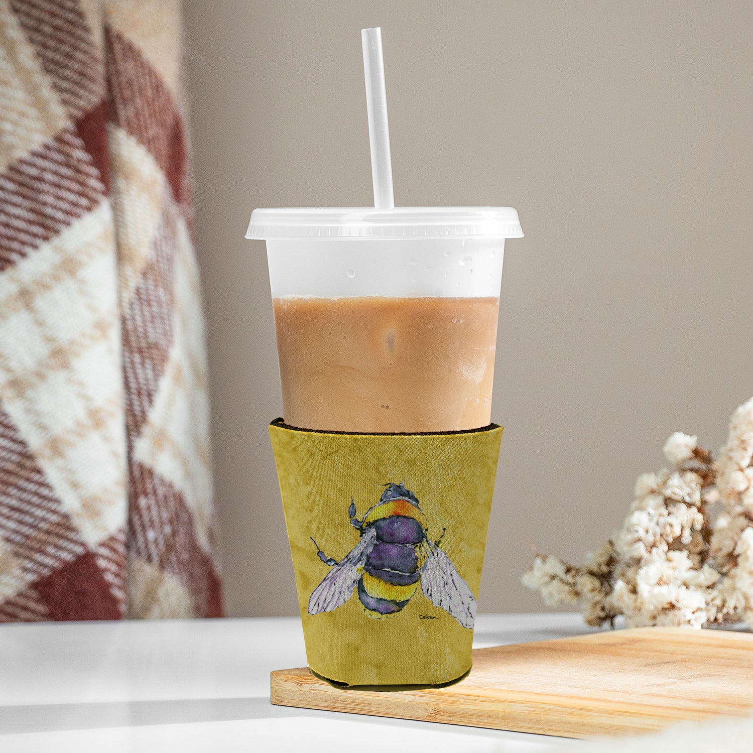 Bee on Yellow Red Cup Beverage Insulator Hugger