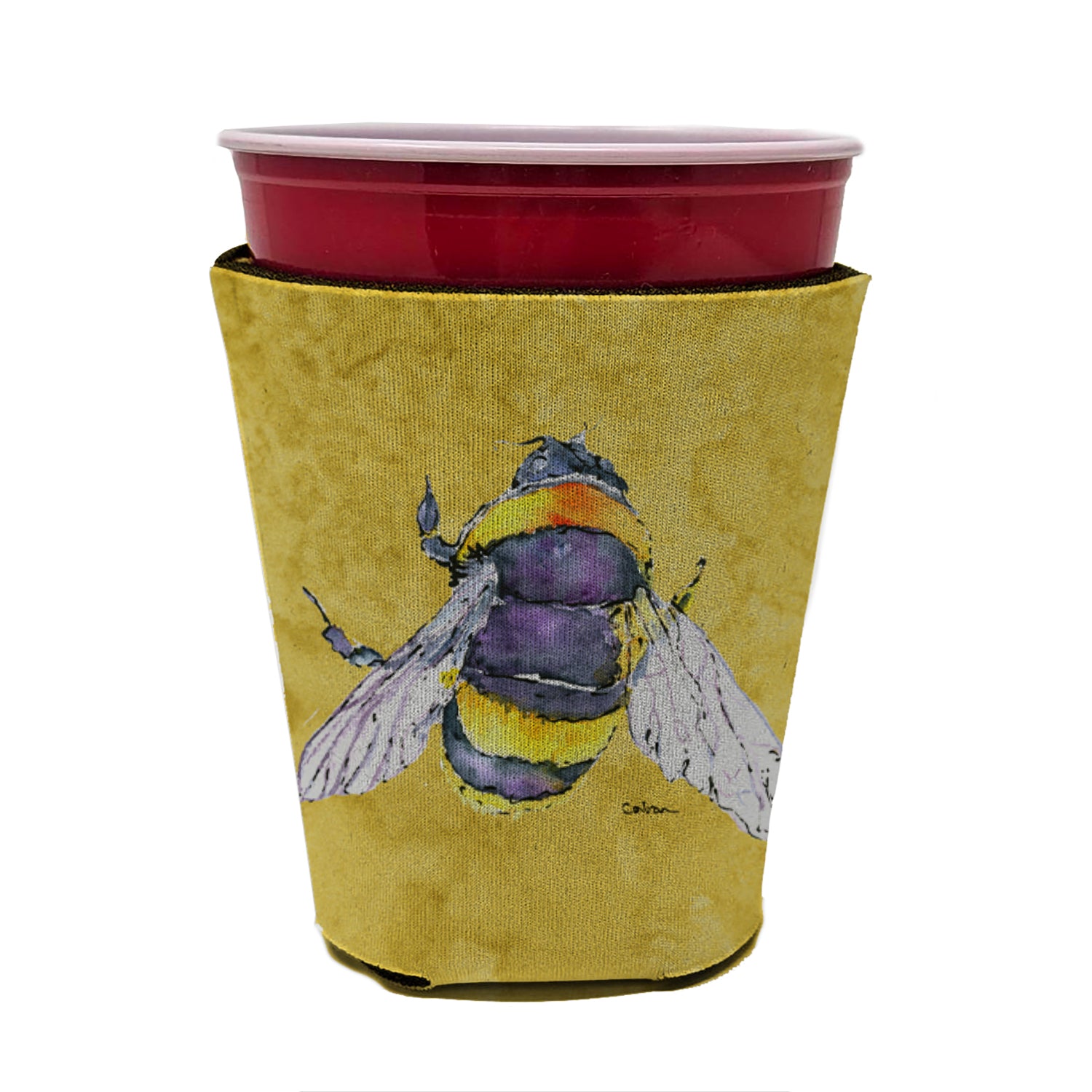 Bee on Yellow Red Cup Beverage Insulator Hugger  the-store.com.