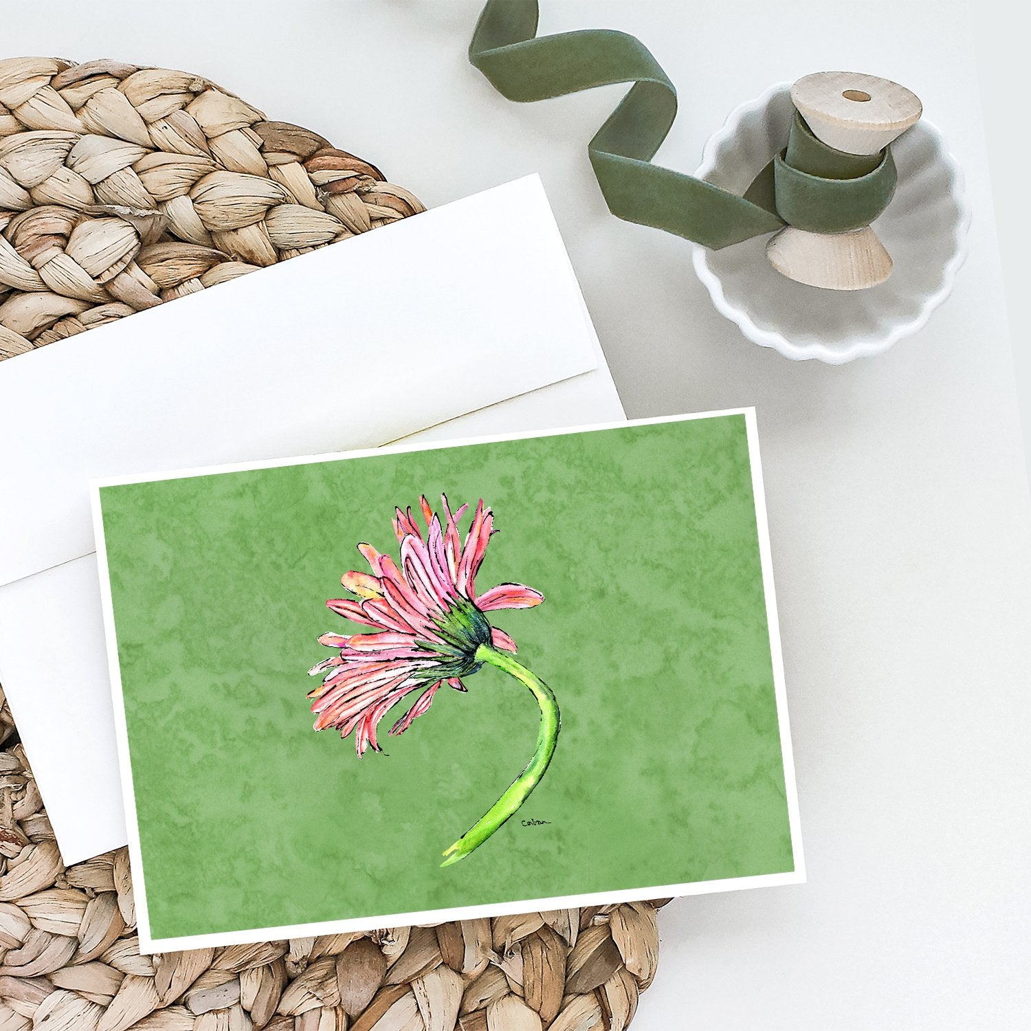 Gerber Daisy Pink Greeting Cards and Envelopes Pack of 8 - the-store.com