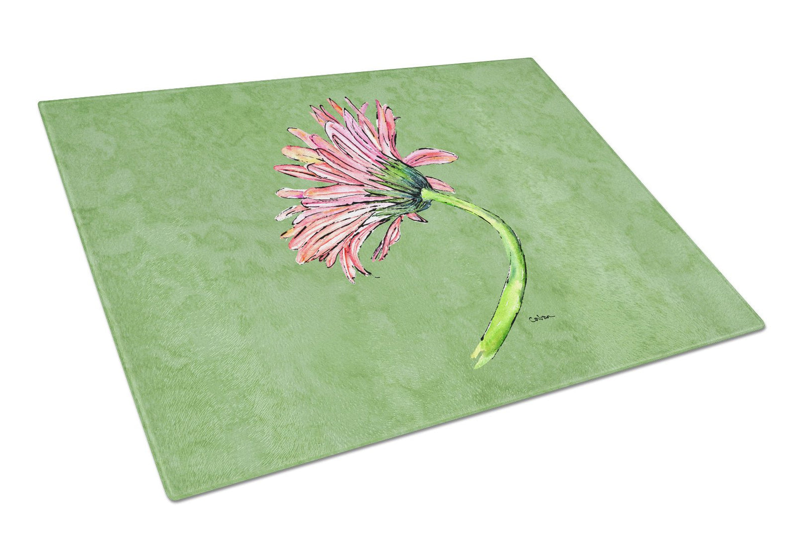 Gerber Daisy Pink Glass Cutting Board Large by Caroline's Treasures