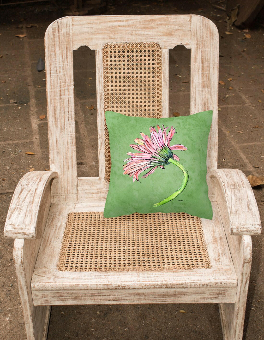Gerber Daisy Pink   Canvas Fabric Decorative Pillow - the-store.com