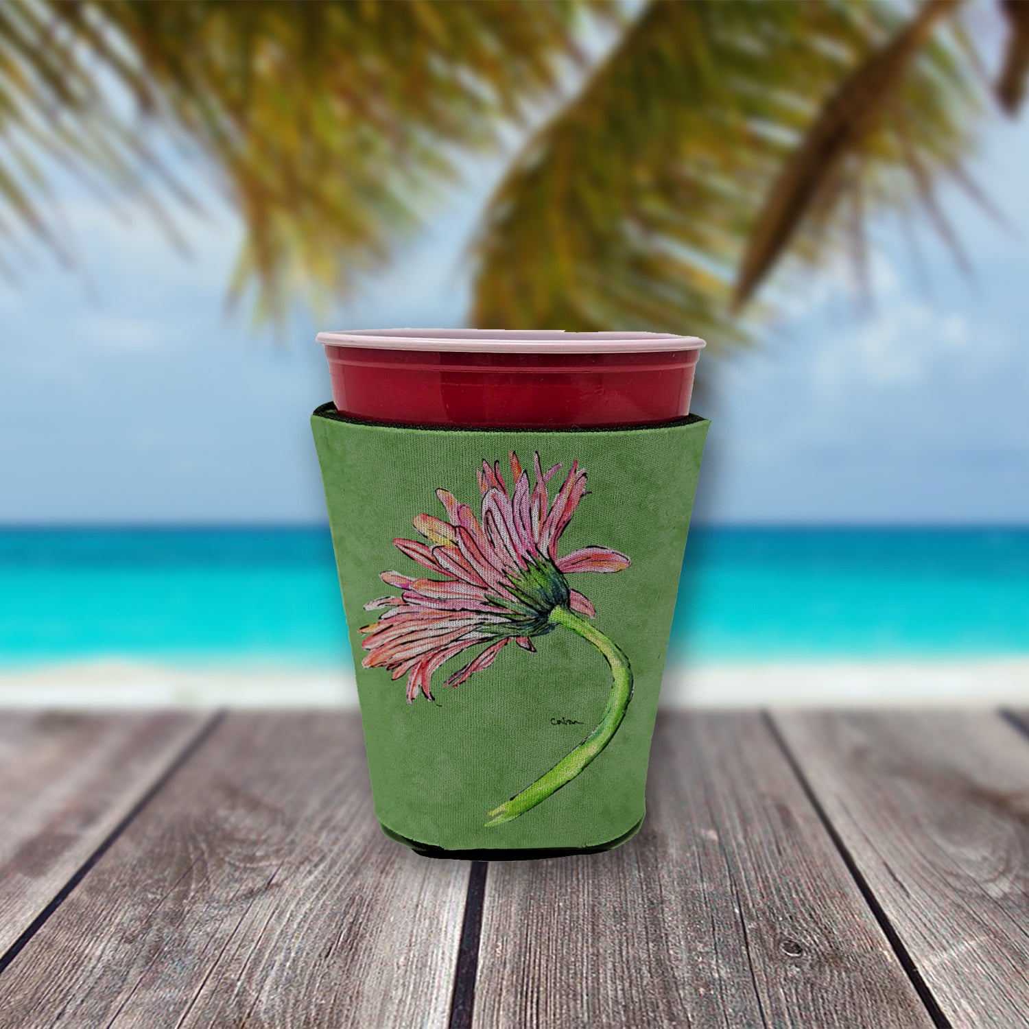 Gerber Daisy Pink Red Cup Beverage Insulator Hugger  the-store.com.