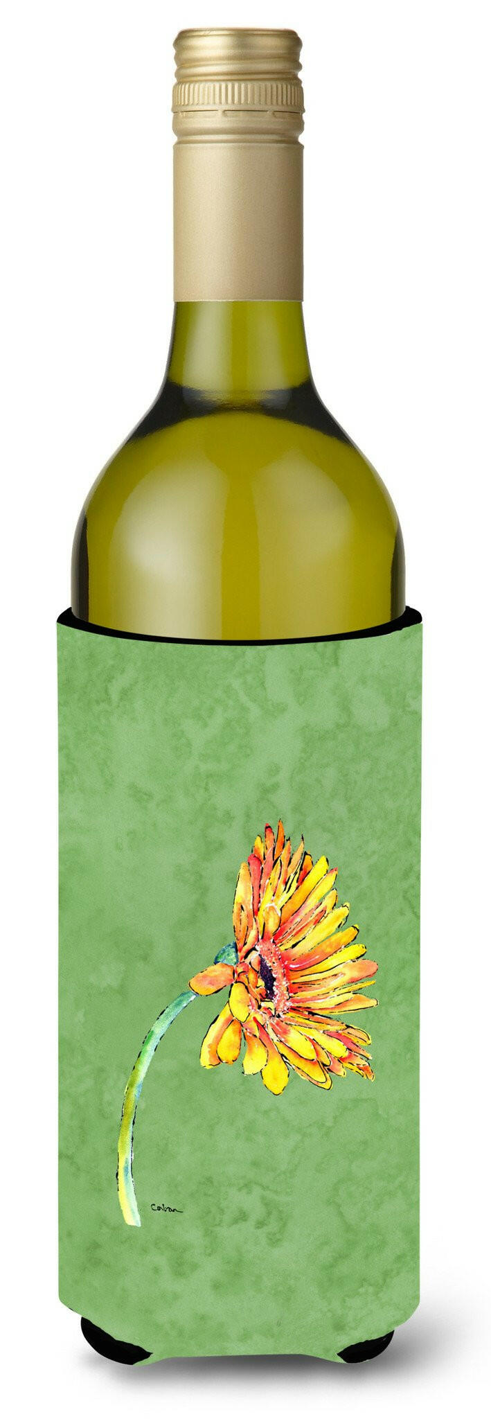 Gerber Daisy Orange Wine Bottle Beverage Insulator Beverage Insulator Hugger by Caroline&#39;s Treasures